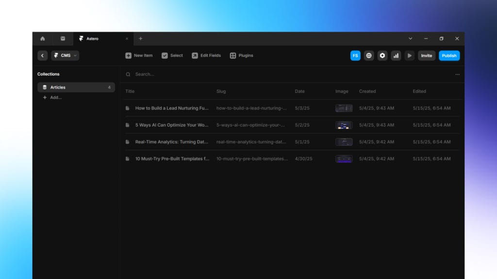 The Framer CMS Dashboard.